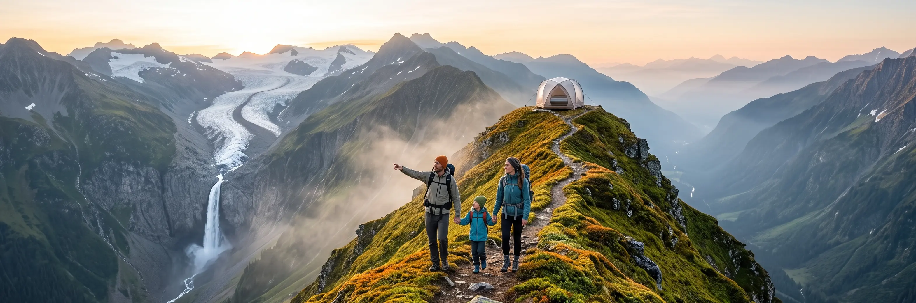 Hikers looking at mountain view